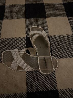 Steve Madden Crystal Embellished Silver Slide Sandals